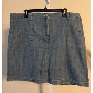 Women Karen Scott Denim Blue Chambray Combo Skort 16 Stretch Mini Comfort Active